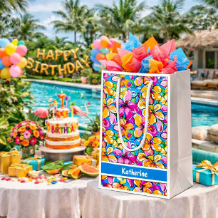 Colourful Tropical Floral Pattern Medium Gift Bag