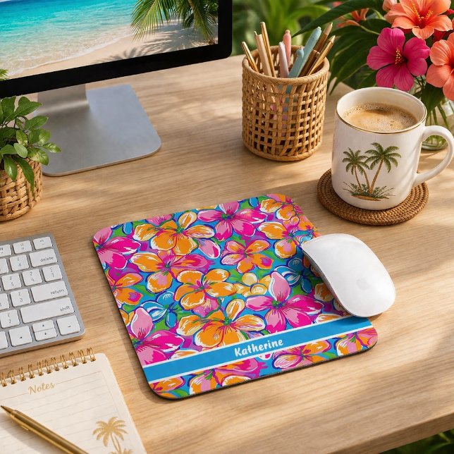 Colourful Tropical Floral Pattern Mouse Pad (Creator Uploaded)