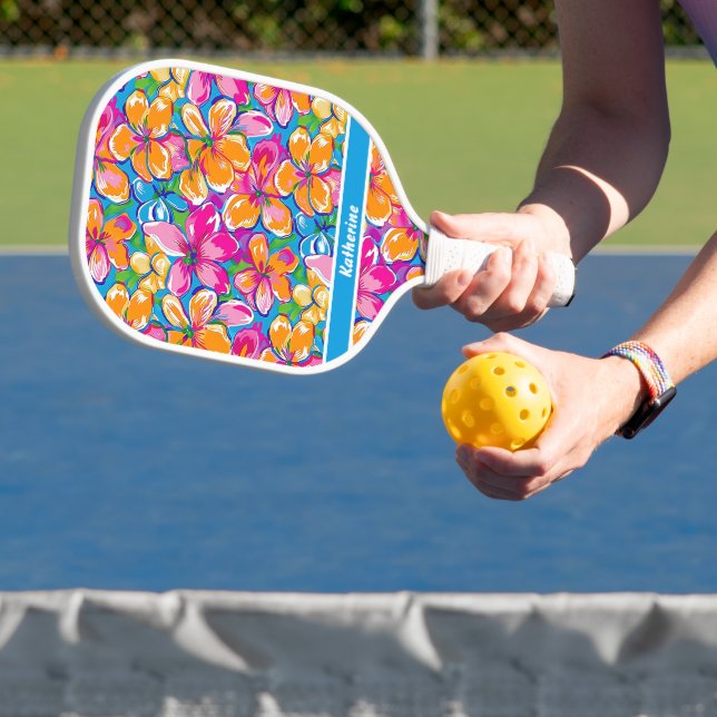 Colourful Tropical Floral Pattern Pickleball Paddle (Insitu)