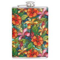 Colourful tropical floral pattern string glass loo