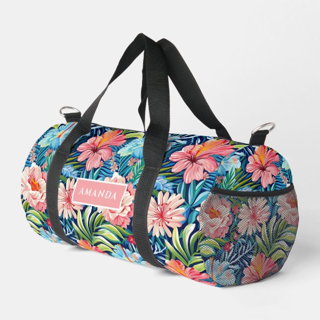 Colourful Tropical Floral Pattern Summer Flowers Duffle Bag (Right Corner)