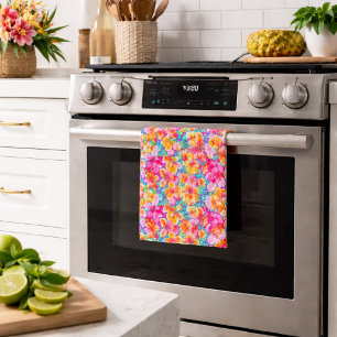Colourful Tropical Floral Pattern Tea Towel