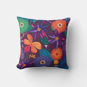Colourful Tropical Floral Pattern with Bold Blooms Cushion