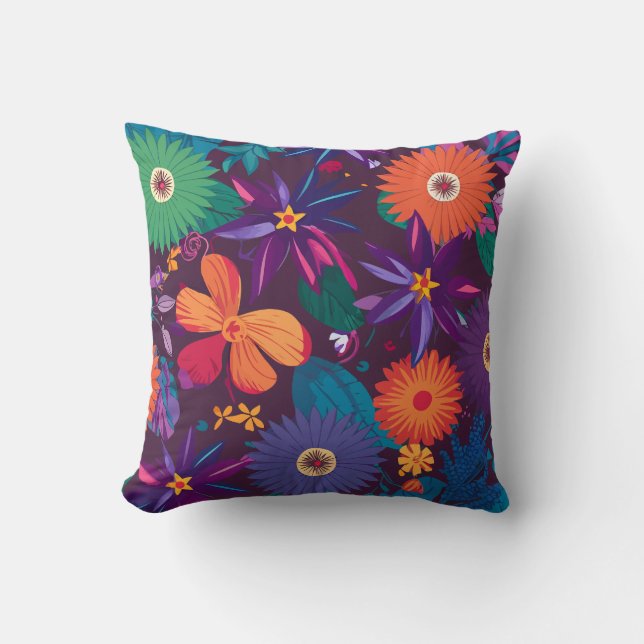 Colourful Tropical Floral Pattern with Bold Blooms Cushion (Front)