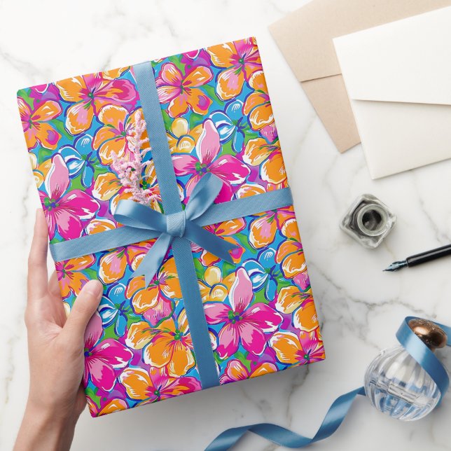 Colourful Tropical Floral Pattern Wrapping Paper (Gifting)