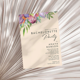 Colourful Tropical Floral Peach Bachelorette Party Invitation