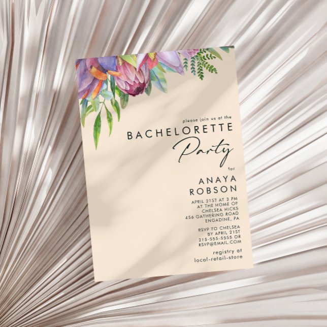 Colourful Tropical Floral Peach Bachelorette Party Invitation (Creator Uploaded)
