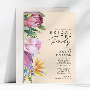 Colourful Tropical Floral   Peach Bridal Tea Party Invitation