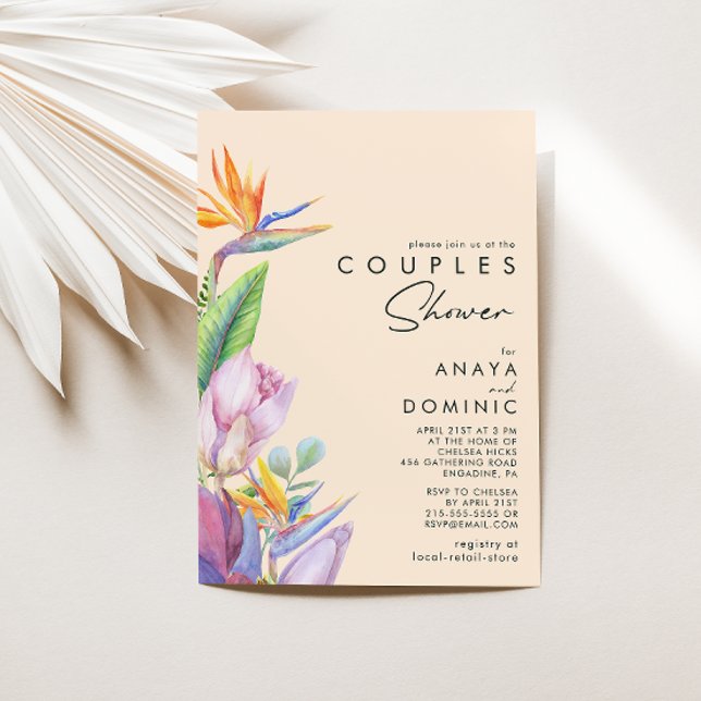 Colourful Tropical Floral | Peach Couples Shower Invitation (Creator Uploaded)
