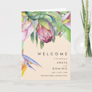 Colourful Tropical Floral   Peach Folded Wedding Programme
