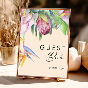Colourful Tropical Floral   Peach Guest Book Sign