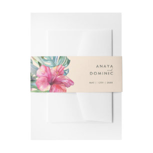 Colourful Tropical Floral Peach Invitation Belly Band