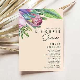 Colourful Tropical Floral   Peach Lingerie Shower Invitation
