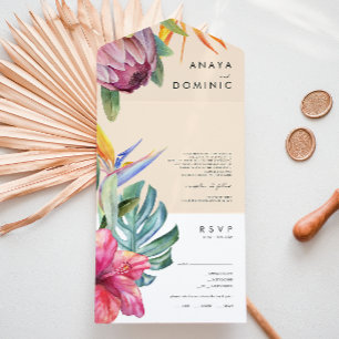 Colourful Tropical Floral Peach Photo Seal And Sen All In One Invitation