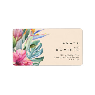 Colourful Tropical Floral | Peach RSVP Address Label