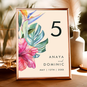 Colourful Tropical Floral Peach Table Number