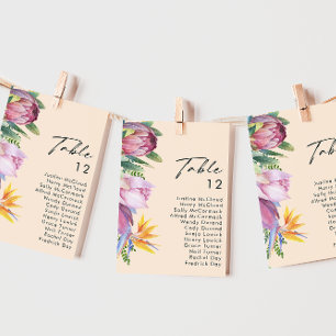 Colourful Tropical Floral Peach Table Number Chart