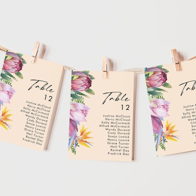 Colourful Tropical Floral Peach Table Number Chart (Creator Uploaded)