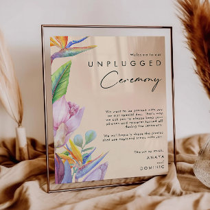 Colourful Tropical Floral Peach Unplugged Ceremony Poster