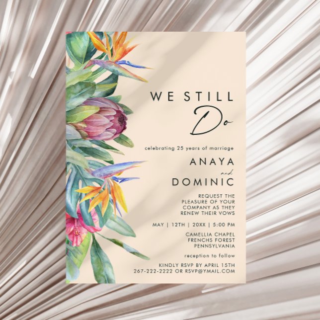 Colourful Tropical Floral Peach We Still Do Renewa Invitation (Creator Uploaded)