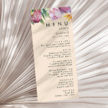 Colourful Tropical Floral | Peach Wedding Dinner Menu<br><div class="desc">This colourful tropical floral | peach wedding dinner menu is perfect for your modern boho destination, green, purple, peach wedding. Design features an elegant bouquet of classic beach watercolor greenery and flowers that may include sage green eucalyptus, mauve and red protea, blush pink hibiscus, orange and blue bird of paradise,...</div>