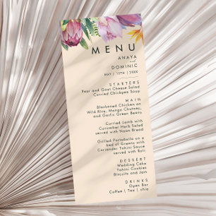 Colourful Tropical Floral Peach Wedding Dinner Menu
