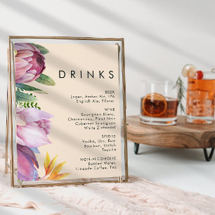 Colourful Tropical Floral Peach Wedding Drinks Poster