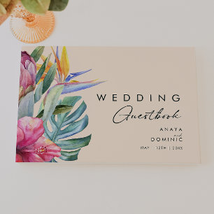 Colourful Tropical Floral   Peach Wedding Guest Bo Guest Book