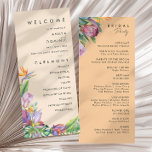 Colourful Tropical Floral | Peach Wedding Program Programme<br><div class="desc">This colourful tropical floral | peach wedding program is perfect for your modern boho destination, green, purple, peach wedding. Design features an elegant bouquet of classic beach watercolor greenery and flowers that may include sage green eucalyptus, mauve and red protea, blush pink hibiscus, orange and blue bird of paradise, and...</div>