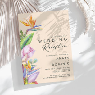 Colourful Tropical Floral   Peach Wedding Receptio Invitation