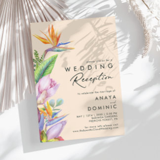 Colourful Tropical Floral | Peach Wedding Receptio Invitation