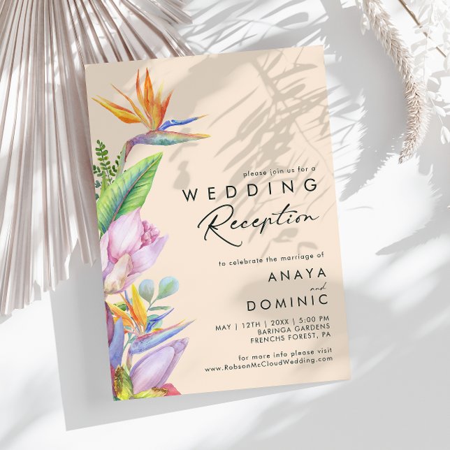 Colourful Tropical Floral | Peach Wedding Receptio Invitation (Creator Uploaded)