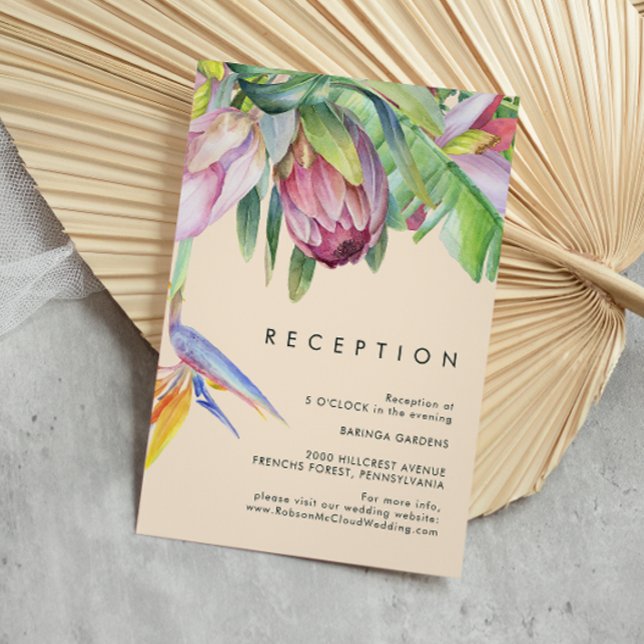 Colourful Tropical Floral Peach Wedding Reception Enclosure Card (Creator Uploaded)