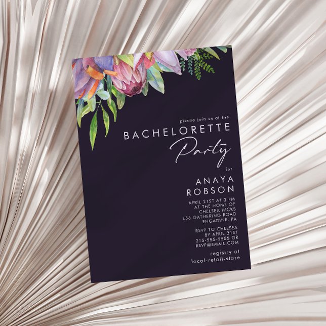 Colourful Tropical Floral Purple Bachelorette Part Invitation (Creator Uploaded)