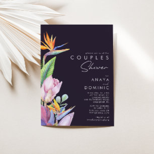 Colourful Tropical Floral Purple Couples Shower Invitation