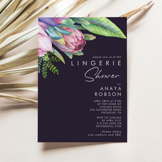 Colourful Tropical Floral | Purple Lingerie Shower Invitation (Creator Uploaded)