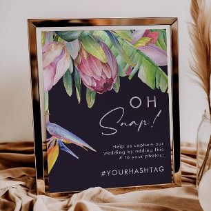Colourful Tropical Floral   Purple Oh Snap Hashtag Poster