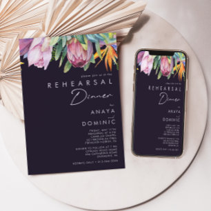 Colourful Tropical Floral Purple Rehearsal Dinne Invitation