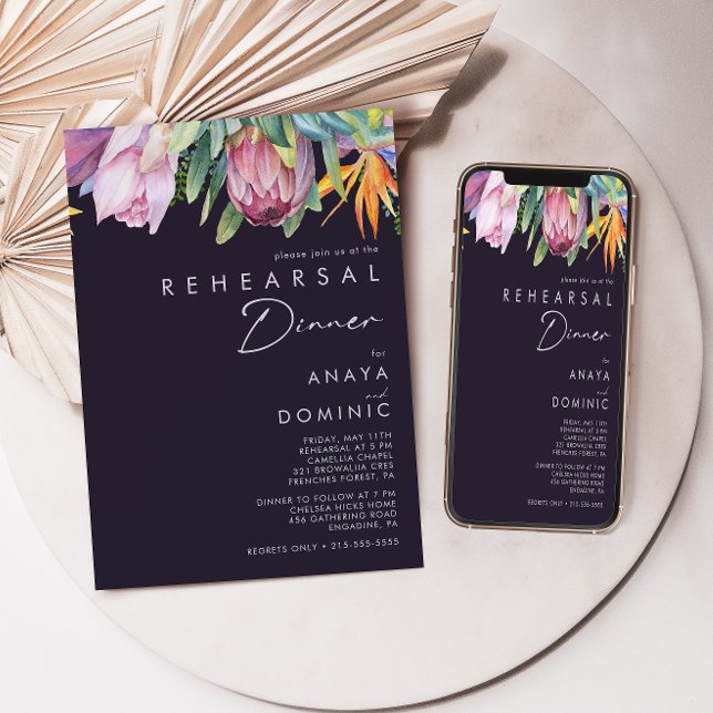 Colourful Tropical Floral | Purple Rehearsal Dinne Invitation (Creator Uploaded)