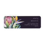 Colourful Tropical Floral | Purple Return Address<br><div class="desc">This colourful tropical floral | purple return address label is perfect for your modern boho destination, green, purple, peach wedding. Design features an elegant bouquet of classic beach watercolor greenery and flowers that may include sage green eucalyptus, mauve and red protea, blush pink hibiscus, orange and blue bird of paradise,...</div>