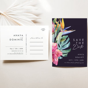 Colourful Tropical Floral Purple Save The Date Invitation Postcard