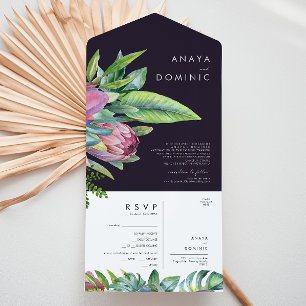Colourful Tropical Floral   Purple Seal And Send All In One Invitation