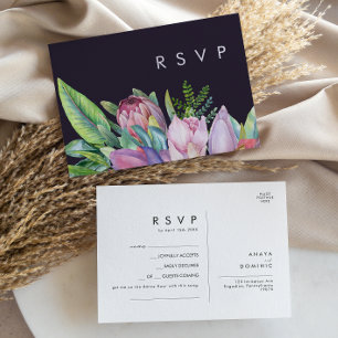 Colourful Tropical Floral Purple Song Request RSVP Postcard