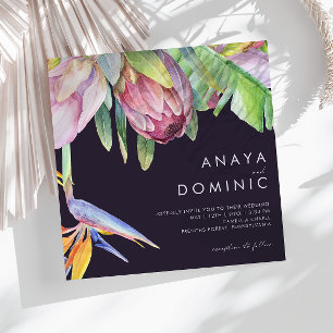 Colourful Tropical Floral Purple Square Wedding Invitation