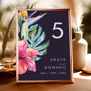Colourful Tropical Floral   Purple Table Number