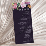 Colourful Tropical Floral | Purple Wedding Dinner Menu<br><div class="desc">This colourful tropical floral | purple wedding dinner menu is perfect for your modern boho destination, green, purple, peach wedding. Design features an elegant bouquet of classic beach watercolor greenery and flowers that may include sage green eucalyptus, mauve and red protea, blush pink hibiscus, orange and blue bird of paradise,...</div>