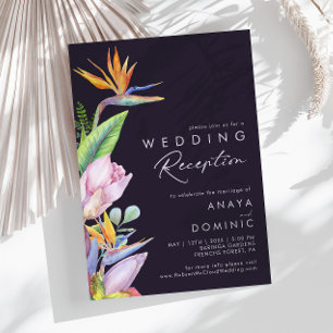 Colourful Tropical Floral Purple Wedding Reception Invitation