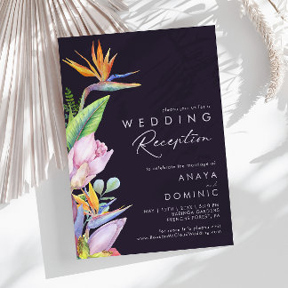 Colourful Tropical Floral Purple Wedding Reception Invitation