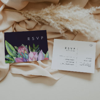 Colourful Tropical Floral | Purple Wedding RSVP Postcard