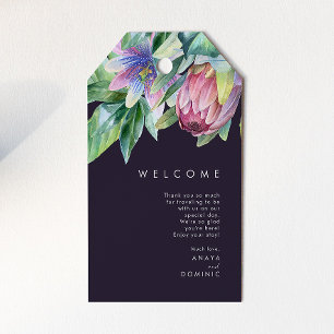 Colourful Tropical Floral Purple Wedding Welcome Gift Tags
